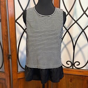 J. Crew Black & White Striped Sleeveless Tank with Peplum Hem